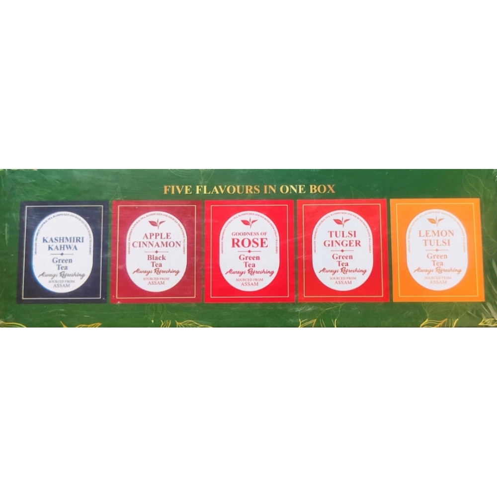 Aplomb Five Flavours Detox Kashmiri Kahwa, Apple Cinnamon, Rose, Tulsi Ginger, Lemon Tulsi Green Tea (50's Tea Bags)