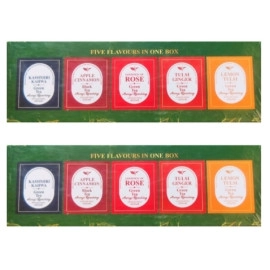 Aplomb Five Flavours Detox Kashmiri Kahwa, Apple Cinnamon, Rose, Tulsi Ginger, Lemon Tulsi Green Tea (50's Tea Bags) pack of 2 