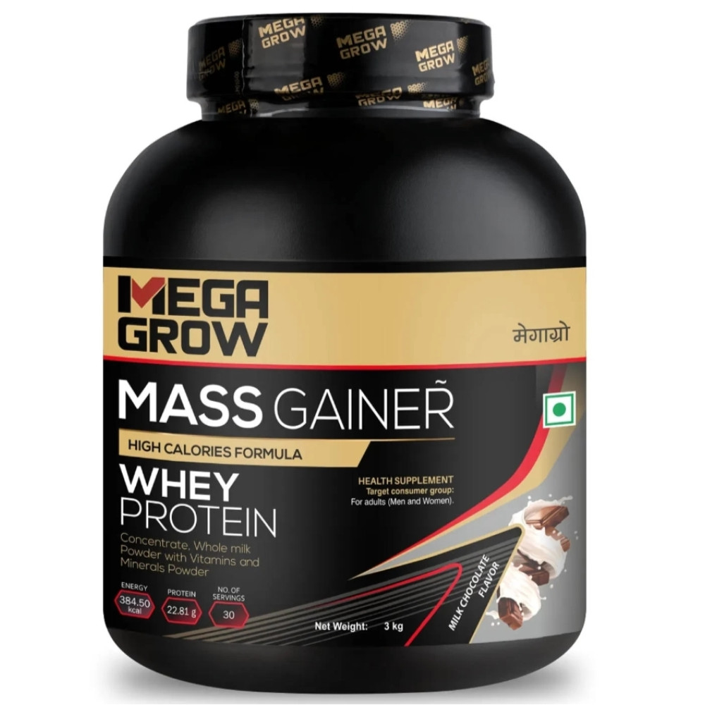 Megagrow Mass  Gainer Whey Protein Powder 3kg. (Chocolate Flavoured) 