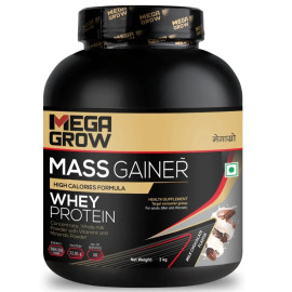 Megagrow Mass  Gainer Whey Protein Powder 3kg. (Chocolate Flavoured) 