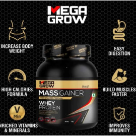 Megagrow Mass  Gainer Whey Protein Powder 3kg. (Banana Flavoured) 