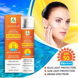 Aplomb Embellish Sunscreen Ultra Gel Spf-50 Pa++++ I For Even Toned & Glowing Skin | Blue Light Protection | Broad Spectrum | For All Skin Types | Uv-A, Uv-B & Hev (1 Pack of 50g)