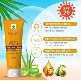 Aplomb Embellish Safe & Herbal Sunscreen Lotion | Infused with Avocado & Vitamin-E | SPF 20 Protections | Non-Greasy & Non-Sweat Formulation | For Men & Women | 50x2 gm Pack of 2