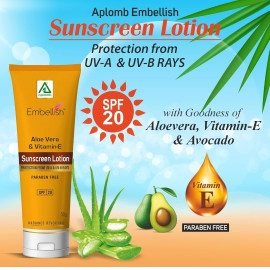 Aplomb Embellish Safe & Herbal Sunscreen Lotion | Infused with Avocado & Vitamin-E | SPF 20 Protections | Non-Greasy & Non-Sweat Formulation | For Men & Women | 50x2 gm Pack of 2