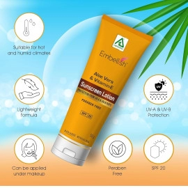 Aplomb Embellish Safe & Herbal Sunscreen Lotion | Infused with Avocado & Vitamin-E | SPF 20 Protections | Non-Greasy & Non-Sweat Formulation | For Men & Women | 50gm 