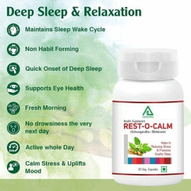 Aplomb Rest-O-Calm with Shoden Ashwagandha and Melatonin 10 mg | For Deep Quality Sleep | Stess and Anxiety Relief | For Men and Women (30 day pack with 30 capsules)