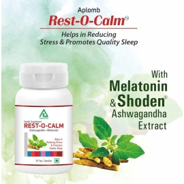 Aplomb Rest-O-Calm with Shoden Ashwagandha and Melatonin 10 mg | For Deep Quality Sleep | Stess and Anxiety Relief | For Men and Women (30 day pack with 30 capsules)