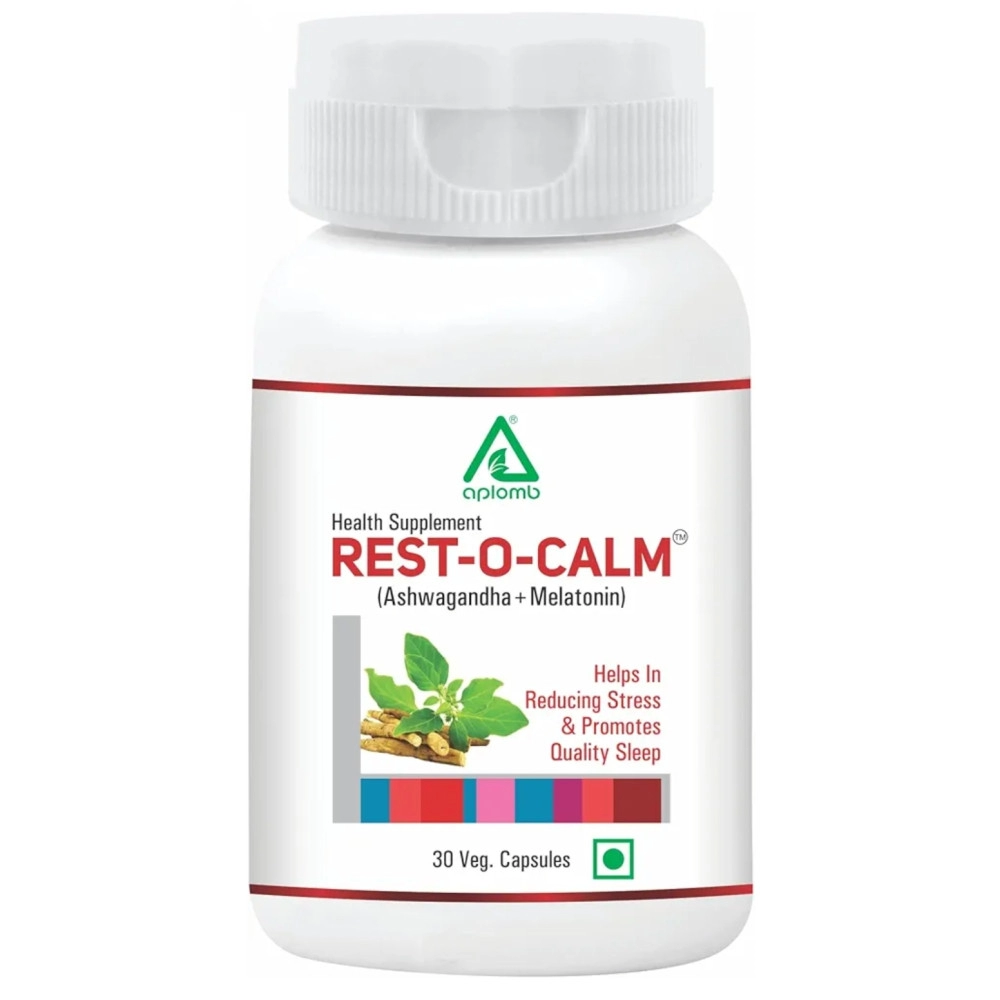 Aplomb Rest-O-Calm with Shoden Ashwagandha and Melatonin 10 mg | For Deep Quality Sleep | Stess and Anxiety Relief | For Men and Women (30 day pack with 30 capsules)