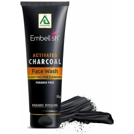 Embellish Charcoal Face Wash Infused With Activated Charcoal  60gm (pack 1)& Embellish Pure and Natural Aloe Vera Gel Moisturises, Nourishes and Hydrates | Soothing gel for Face, Body & Hair | For Men & Women | Multipurpose Gel (100g)pack 1)