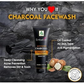 Embellish Charcoal Face Wash Infused With Activated Charcoal  60gm (pack 1)& Embellish Pure and Natural Aloe Vera Gel Moisturises, Nourishes and Hydrates | Soothing gel for Face, Body & Hair | For Men & Women | Multipurpose Gel (100g)pack 1)