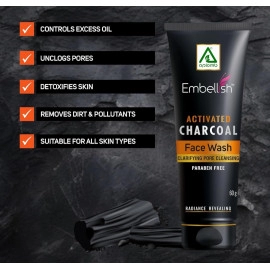 Embellish Charcoal Face Wash Infused With Activated Charcoal  60gm (pack 1)& Embellish Pure and Natural Aloe Vera Gel Moisturises, Nourishes and Hydrates | Soothing gel for Face, Body & Hair | For Men & Women | Multipurpose Gel (100g)pack 1)