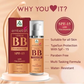 Aplomb Embellish Serum BB Foundation SPF-15 | Natural Coverage for Daily Use | Deep Hydration | Water- Resistant | Sun Protection With Spf - 15 |Paraben Free (30g)